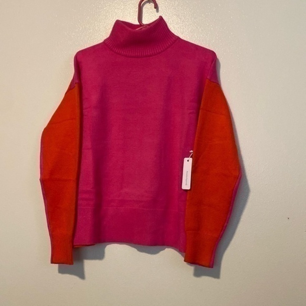 Six /fifty pink and orange high neck color block sweater new s